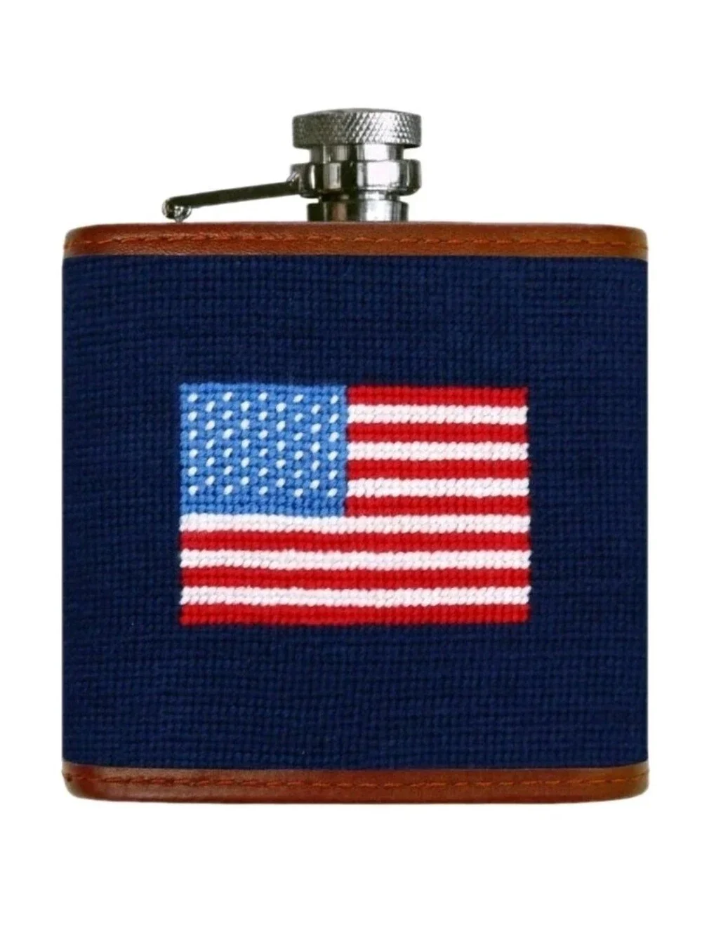 THE KRAFTSMAN CO. :AMERICAN FLAG: NEEDLEPOINT: STAINLESS STEEL: FLASK: 6 OZ: NEW